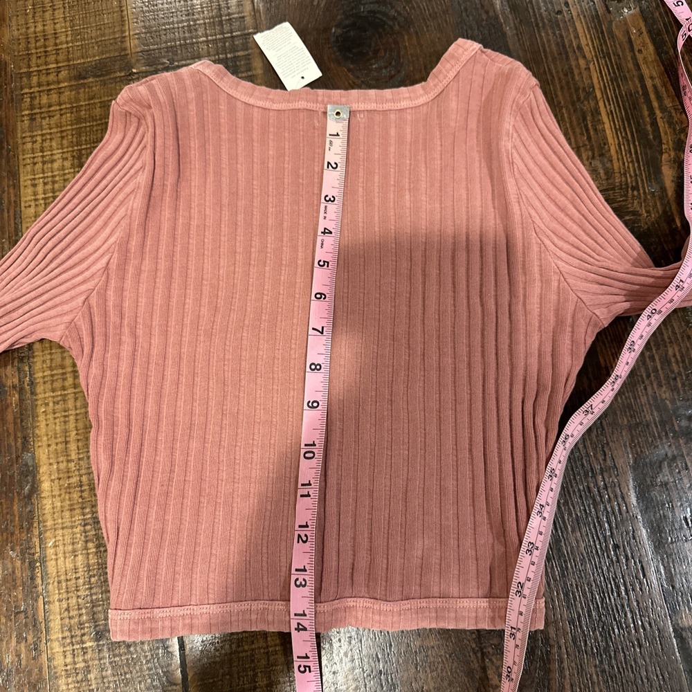 Aerie Cropped Ribbed Fitted Button Up Pink Cardigan Womens Size Small S NWT - Picture 4 of 4